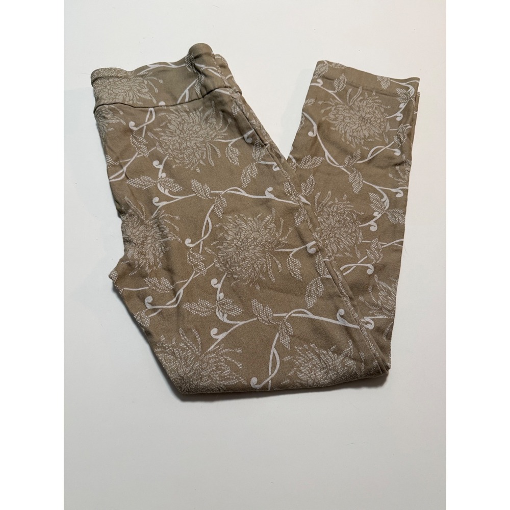 Attyre New York Tan White Floral Jacquard Pull On Pants Size 8 Stretch 3345901